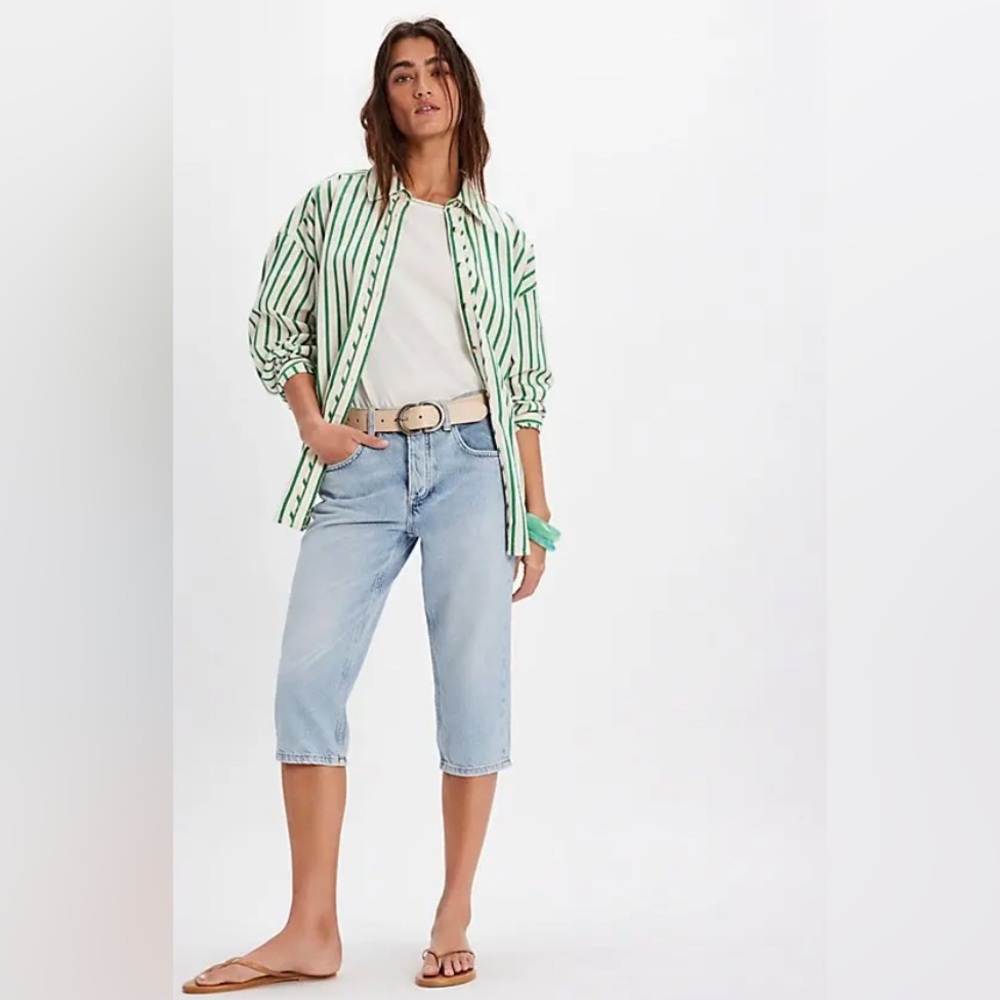Free People Light Wash Denim Bermuda Shorts